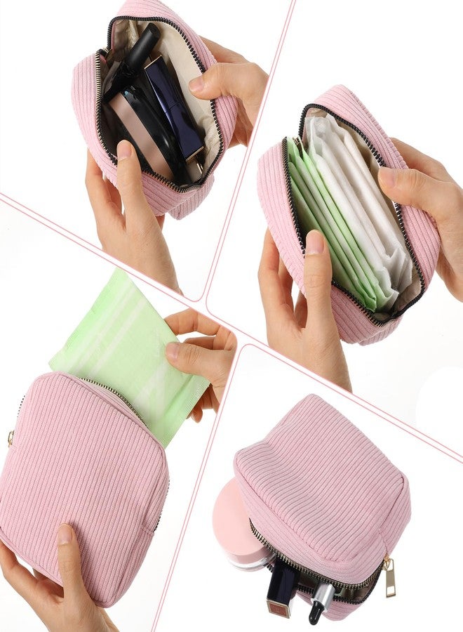 Bremorou Menstrual Bags For Teen Girls, Corduroy Sanitary Napkin Storage Bag Mini Makeup Pouch Portable Period Pouch With Zipper Sanitary Pads Bag Tampons Holder For Purse First Period Women（Pink） (Pink) - Image 5